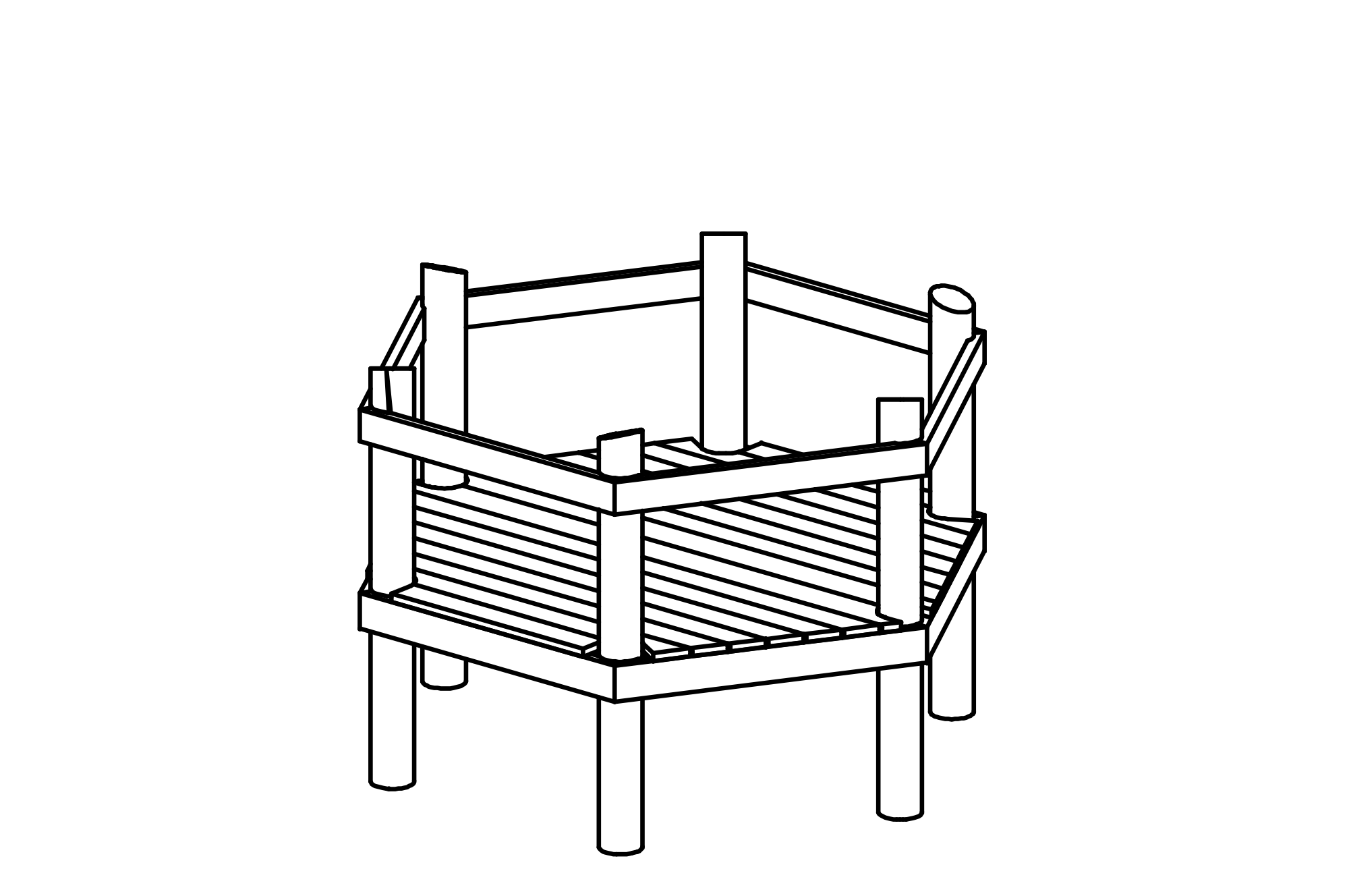 Hexagonal Platform, height 1.00 m, made of larch