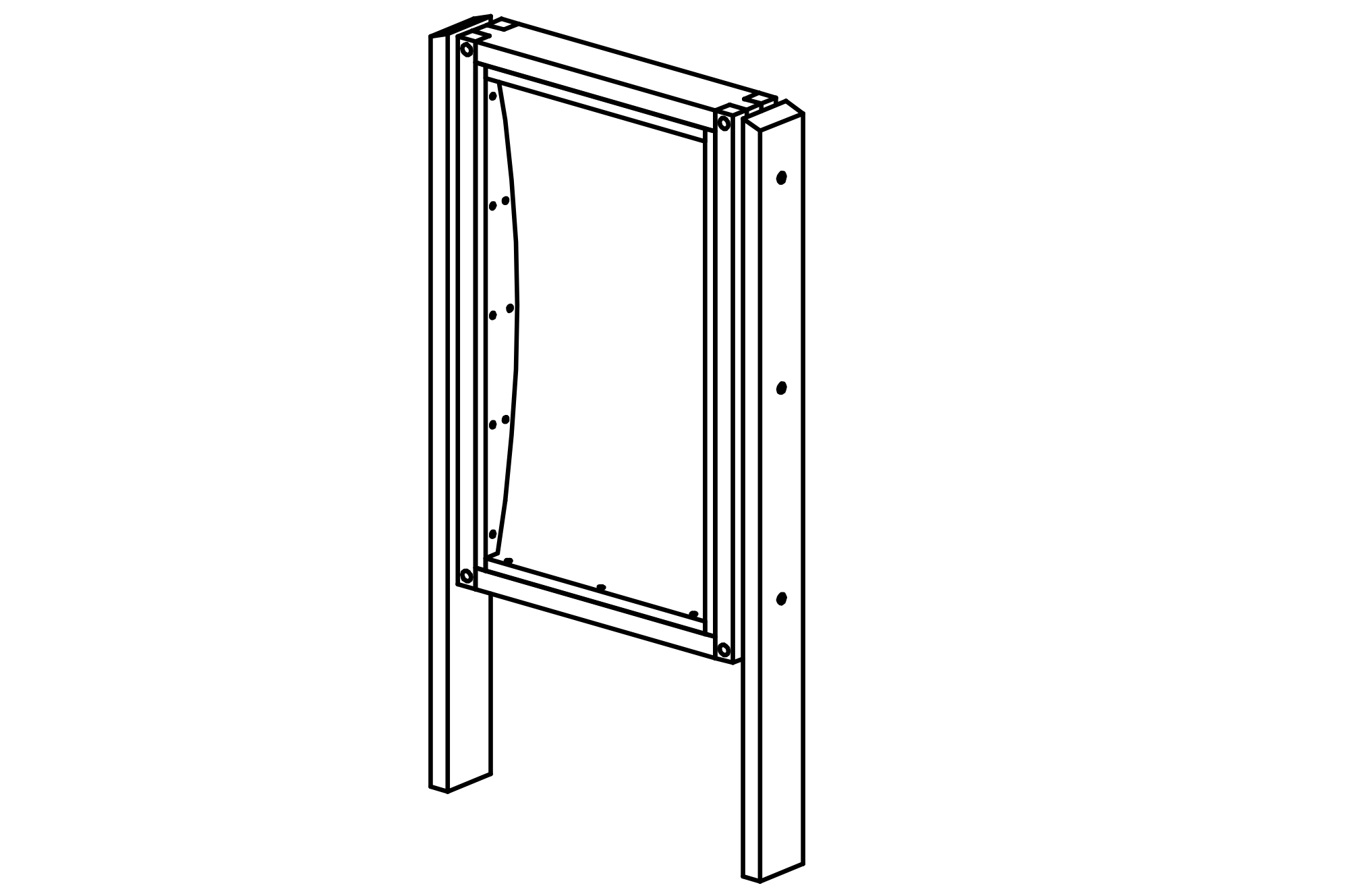 Distorting Mirror, double sided, 1 vertical curve, posts made of larch with steel foot